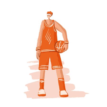 Vector hand drawn colored sketch illustration of professional basketball player, playing with basketball ball in dynamic pose, isolated on white. Hand draw vector illustration of professional basket ball playing, artworkのイラスト素材
