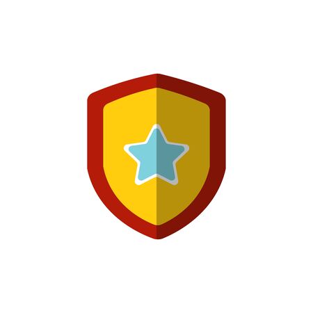 Vector cartoon flat illustration of shield with star emblem on it, isolated on white background. Shield and Star Mark Icon Vector Logo Template Illustration Designのイラスト素材