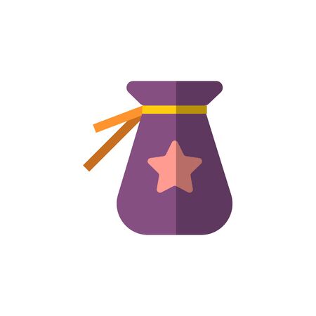 Magic money sack vector bag, magic wallet for money with star emblem on it. Mage and witch wallet, vector icon for halloween party, flat style, isolated on white background. Magical bag and purse, simple iconのイラスト素材