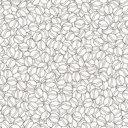 Vector hand drawn pattern of coffee seeds. Coffee beans seamless pattern on white background. Seamless coffe background with bean and seed of cafe. Simple coffee pattern with light texture.のイラスト素材