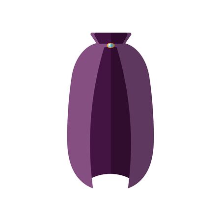 Vector icon of wizard cloak in flat style. Magic cloak of mage, wizard and witch for halloween design. Vector flat illustration of witch cloak, purple color isolated on white backgroundのイラスト素材