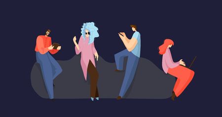 Working people with tablet, smartphone, laptop, notebook. Online working concept, online job. People...