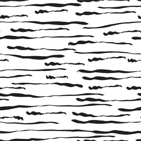 Abstract seamless pattern with hand drawn brush lines on white background. Simple abstract pattern background for interrior, textile design, paper craft. Hand drawn minimalist lined seamless background.のイラスト素材
