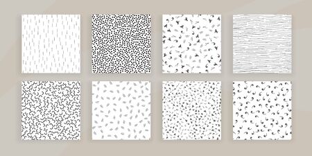 Set of Abstract Samless Patterns of doodles, lines, memphis elements. Simple abstract pattern background collection for interrior, textile design, paper craft. Geometric seamless setのイラスト素材