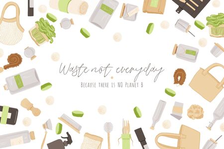 Zero Waste Vector Concept illustration in Minimalism Style, with Reusable and Recycle Zero Waste products about Kitchen, house hold and house keeping themeのイラスト素材