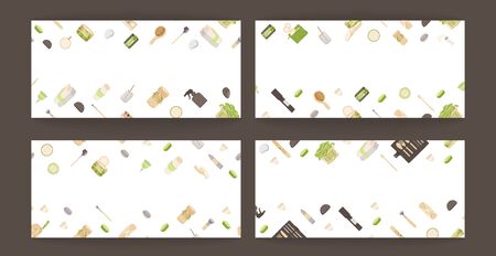 Set of Zero Waste Vector Concept illustration in Minimalism Style, with Reusable and Recycle Zero Waste products - Beauty, Kitchen, personal care and hygiene for ecology friendly advertisingの写真素材