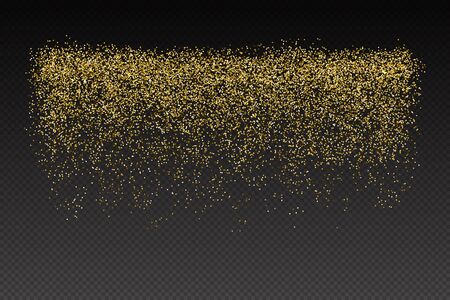 Vector realistic gold glitter particles effect - isolated shiny confetti and glitter sparkling texture. Star dust sparks in explosion on transparent backgroundのイラスト素材