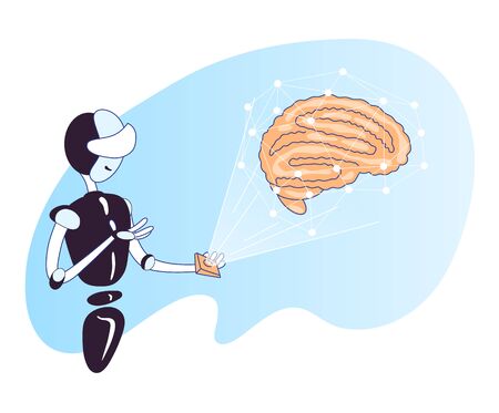 Vector concept about innovative technology in human brain health check up. Artificial Intelligence android robot doing medical research of brain cerebral health.のイラスト素材