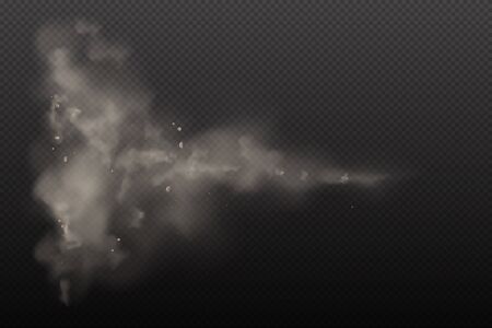 3d Yellow and Browon Dust on Vector Dark Transparent Background. Dust Dirty Cloud Particles in the Air pollution and Smoke Gog. Explosion clouds in City Smog, Polluted and Dirty Airのイラスト素材