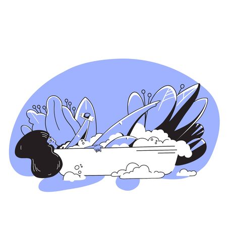 Vector Love yourself and take care of yourself concept. Young woman taking a bath, getting Healthcare Skincare time illustration. Take time for your self and love yourself feemale conceptのイラスト素材