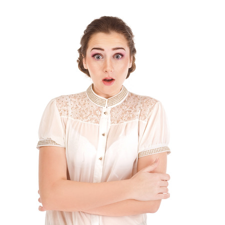 Surprised girl isolated on white backgroundの写真素材