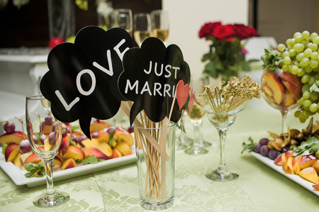 Flower and candle decoration for a weddingの写真素材