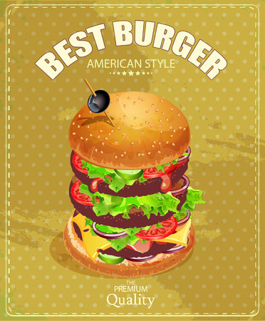 Burger. Poster in American traditional vintage styleのイラスト素材