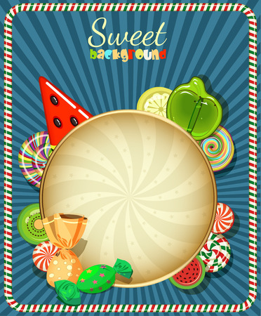 Candy shop. Vector illustration. Background with sweets in vintage style.のイラスト素材