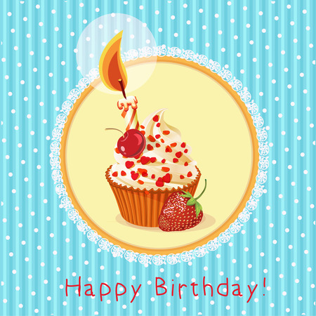 Card with cupcake in vintage style. Vector illustration.のイラスト素材