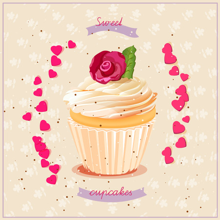 Card with cupcake in vintage style. Vector illustration.のイラスト素材