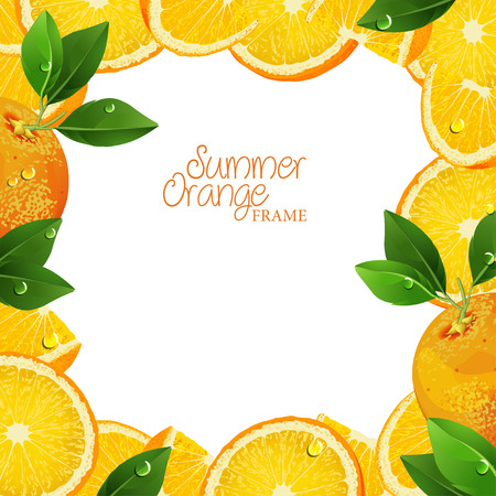 Frame of oranges and slices. Summer poster. Orange juice.のイラスト素材