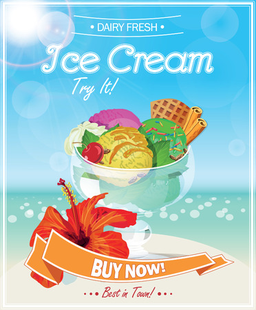 Ice Cream Poster. Vector Illustration.のイラスト素材