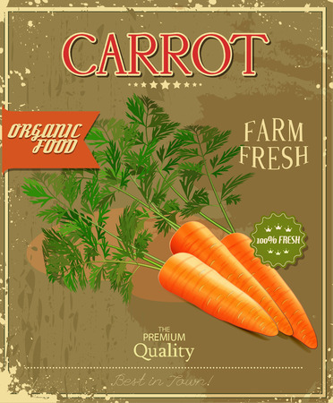 Farm fresh Carrot poster design in vintage style. Vector illustration.のイラスト素材