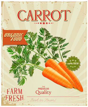 Farm fresh Carrot poster design in vintage style. Vector illustration.のイラスト素材