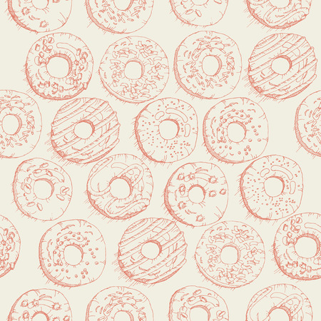 Donuts seamless pattern in doodle design. Cartoon style. Vintage.のイラスト素材