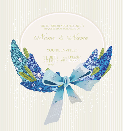 Wedding invitation with flowers. Hyacinth blossom. Spring. Floral background in vintage style.のイラスト素材