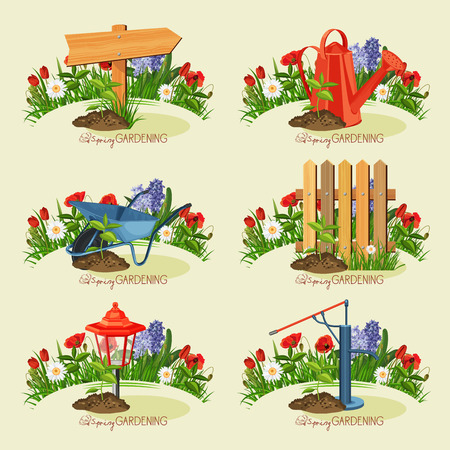 Card gardener set. Spring gardening.