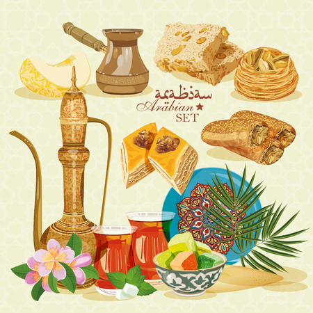 Arabic Food. Traditional eastern cuisine.のイラスト素材