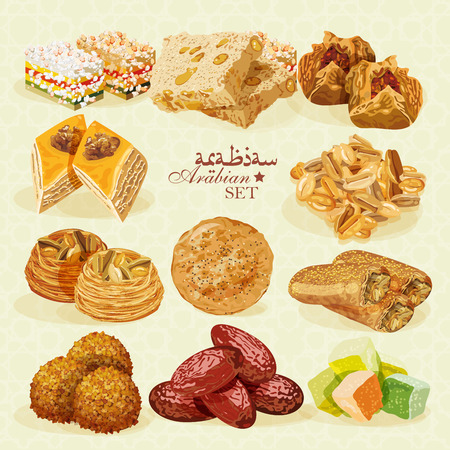 Arabic Food. Traditional eastern cuisine.のイラスト素材