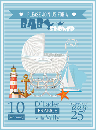 Baby shower boy invitation template vector illustration. Blue colorのイラスト素材