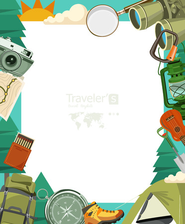 Hiking and camping. Summer landscapes. Vector illustration. Flat design.のイラスト素材