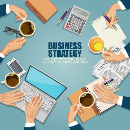 Creative Team Concept. Business meeting and Coworking people for your design. Talking and working people at the table in the office.のイラスト素材