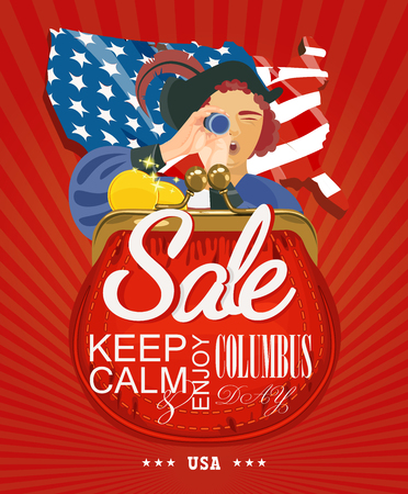 Columbus day poster. Sale. Vector illustrationのイラスト素材