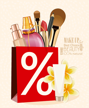 Illustration sale banner of make up and cosmeticsのイラスト素材