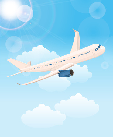 Airplane flight tickets air fly cloud sky. Background with airplane, around the worldのイラスト素材