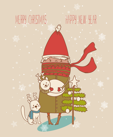 Vintage Christmas Card. Greeting Christmas and New Year cardのイラスト素材