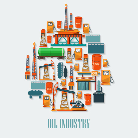 Industrial set with oil and petrol icons. Extraction and refinery facilities.のイラスト素材