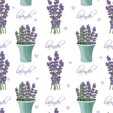 Seamless pattern with lavender flowers. Provence style. Romantic background in french retro design for greeting cards, posters, scrapbook.のイラスト素材