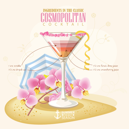 illustration of popular alcoholic cocktail. Cosmopolitan club alcohol shot.のイラスト素材