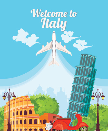 Welcome to Italy. Travel Italian landmarks.のイラスト素材