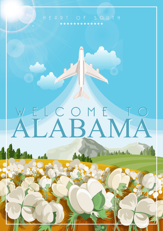 Alabama vector poster with american theme. Unites States of America card. USA travel bannerのイラスト素材