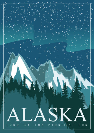 Alaska vector poster with american theme. Unites States of America card. USA travel bannerのイラスト素材