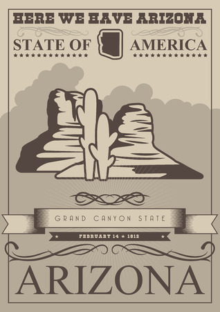 Arizona vector poster with american theme. Unites States of America card. USA travel bannerのイラスト素材