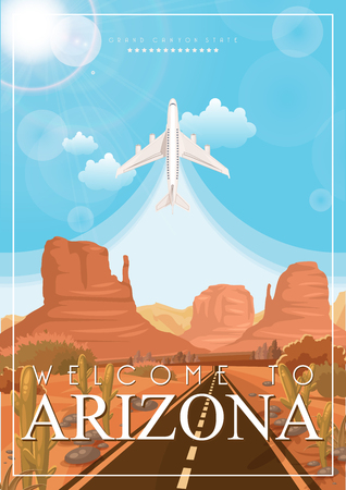 Arizona vector poster with american theme. Unites States of America card. USA travel bannerのイラスト素材