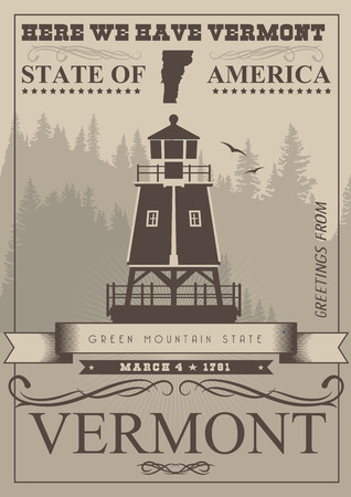 Vermont vector american poster. USA travel illustration. United States of America colorful greeting card, Burlington.のイラスト素材