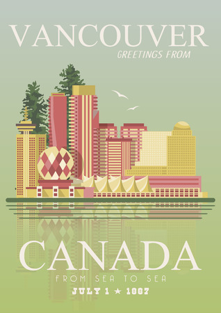 Canada. Vancouver. Canadian vector illustration. Travel postcard.のイラスト素材
