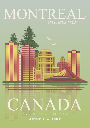 Canada. Montreal. Canadian vector illustration. Travel postcard.のイラスト素材