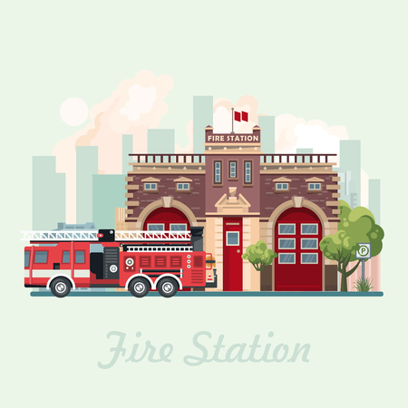 Fire statsion building vector illustration in flat design.のイラスト素材