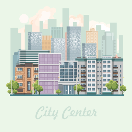 Modern city center vector illustration in flat design.のイラスト素材