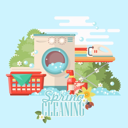 Spring cleaning vector illustration in modern flat style.のイラスト素材